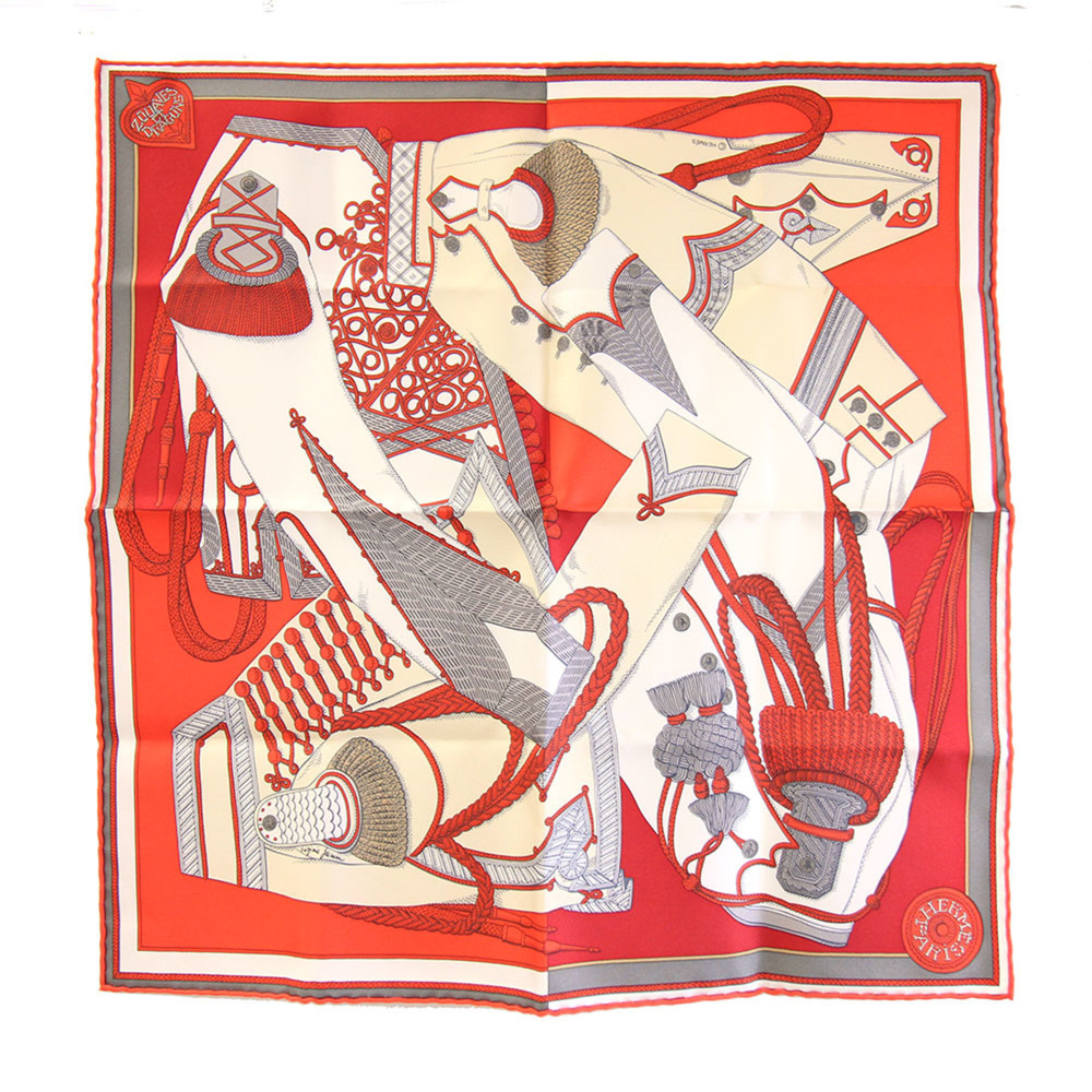 Hermes Scarf/Muffler, Carre 42, Zouaves et Dragons (Zouaves and Dragons), Red...
